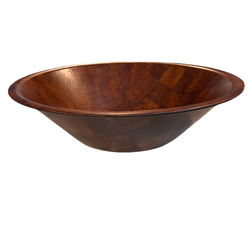 Vtg 1970s 18" Weavewood Minneapolis Wooden Parquet Woven‎ Bowl